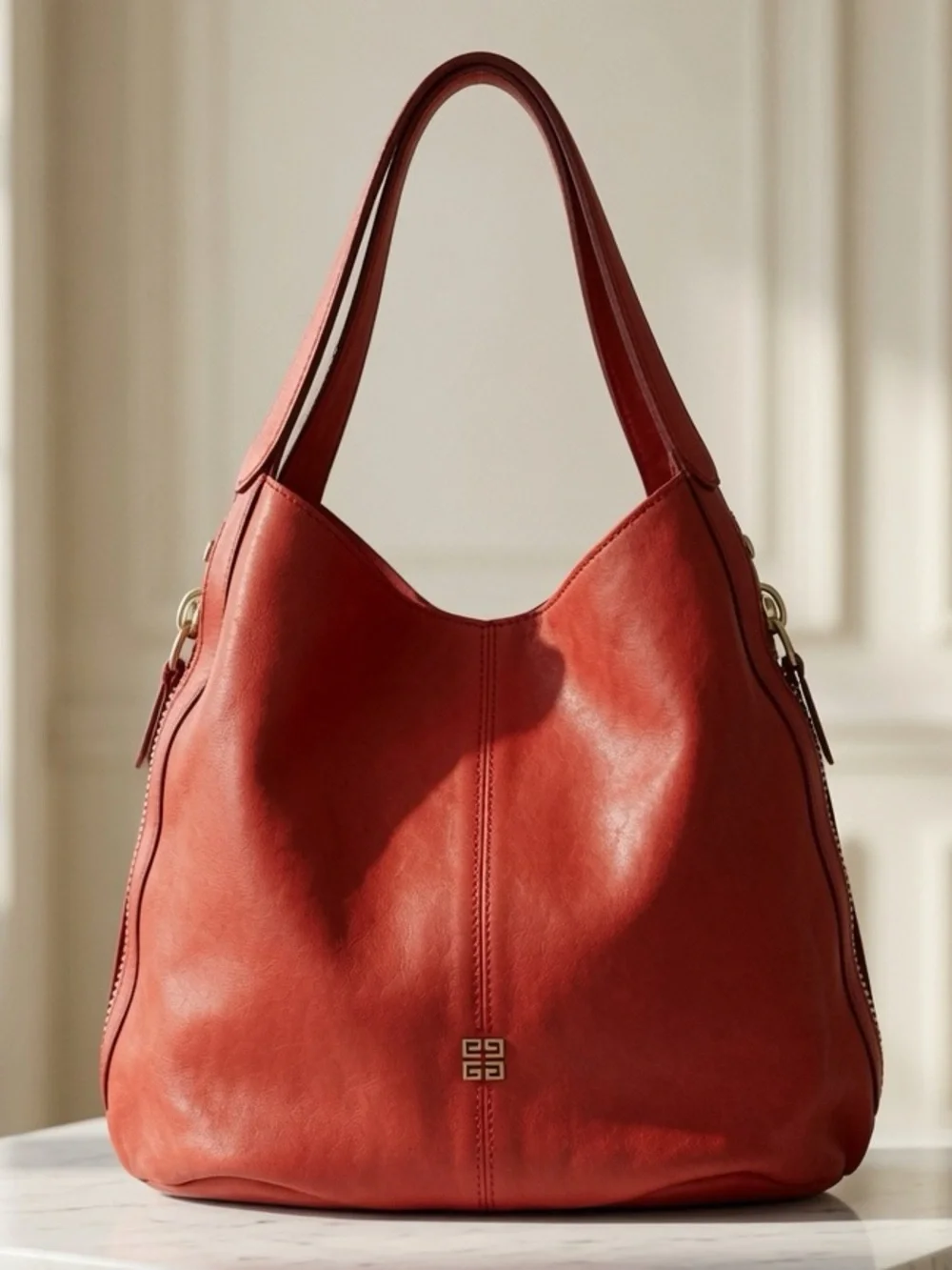 Givenchy Brick Red Leather Hobo Shoulder Bag